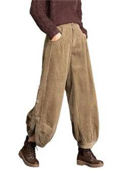 Lockere High-WAIS-Hose – Herbst-Winter-Vintage-Laternenhose Mit Hoher Taille, Damen-Seitenknopf-Baggy-Freizeithose, Lockere Cordhose Mit Weitem Bein, Wie Abgebildet, XL von Montecarduo