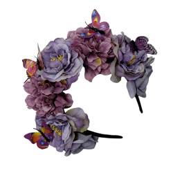 Cosplay-Stirnband mit realistischen Schmetterlings-Dekoren, ethnisches Stirnband für Braut, Blume für Hochzeit, Party, Blumen-Haarbänder für Mädchen, Blumen-Haarband für Frauen von Montesy