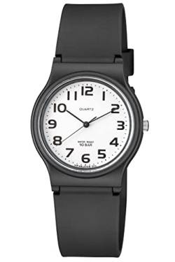 Klassische Herren-Armbanduhr mit Kunstharz-Armband, schwarz, 100 Meter wasserdicht, schwarz, Quarzuhr von Montic