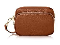 Montte Di Jinne - 100% Made in Italy - Weiches Leder Damen Kleine Crossbody Umhängetasche Kleine Kameratasche mit einer Tasche vorne, dunkelbraun, L: 18.5CM H: 12.5CM D: 7.0CM; small size von Montte Di Jinne