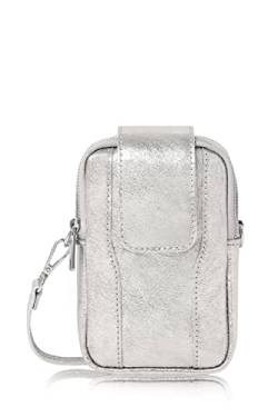 Montte Di Jinne - Damen-Umhängetasche, italienisches weiches Leder, kleine Größe, Umhängetasche, Handytasche, zwei Fächer, silber, L: 20CM H: 12CM D: 6.5CM, small size von Montte Di Jinne