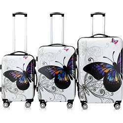 MONZANA® Hartschalenkoffer Set Butterfly Basic Reisekoffer Trolley Koffer ABS Zwilllingsrolle Alu-Teleskopgriff Schloss von Monzana