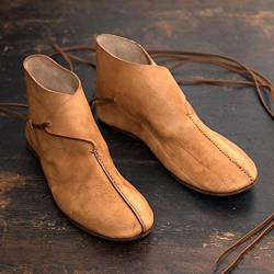 Mooke Flache Single Schuhe Herren Steampunk Stiefel - Viktorianische Kostümschuhe - Retro Lässige Leder Stiefeletten Cosplay Ritterprinz,Gelb,43 von Mooke