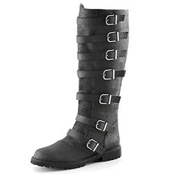 Mooke Mittelalterliche Lederstiefel Mit 7 Schnalle, Herren Steampunk Stiefel Knielang Schnürschuhe SCA LARP Reitkostüm Stiefel Für Cosplay,Schwarz,39 von Mooke