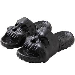 Moollyfox Lustige Totenkopf Schlappen Slides Schädel Hausschuhe für Damen Herren rutschfest Leicht Duschschuhe Wolkenschuhe Sommer Garten Schwimmbad Indoor Outdoor Schwarz 38-39 EU von Moollyfox