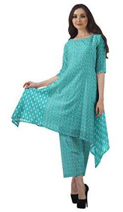 Moomaya Asymmetrischer Kurti mit Hosenset Damen Bedruckte Baumwoll-Partykleidung von Moomaya