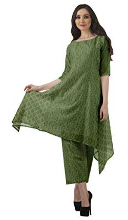 Moomaya Designer Kurta Kurti 3/4-Ärmel Bedrucktes Indisches Tunika-Hose-Set für Damen Hellgrün von Moomaya