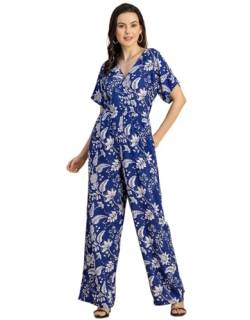 Moomaya Kurzarm-Jumpsuit Aus Bedrucktem Rayon Mit Langen Beinen - Stilvoller Damen-Jumpsuit von Moomaya