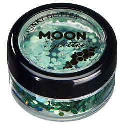 Holographischer grober Glitzer von Moon Glitter - 100% kosmetische Glitzer für Gesicht, Körper, Nägel, Haare und Lippen - 3g - Grün von Moon Glitter