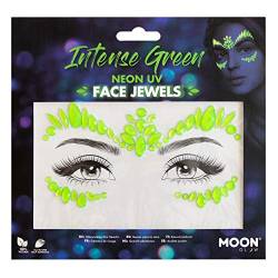 Moon Glow Neon-UV-Gesichtsjuwelen, Festival-Gesichts-Körper-Edelsteine, Kristall-Make-up-Augen-Glitzeraufkleber, temporäre Tattoo-Juwelen (intensiv) (Grün, 1 Stück) von Moon Glow