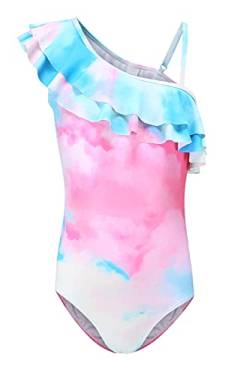 Moon Tree Mädchen Einteiliger Badeanzug Rüschen Hawaiian Bademode Strand Tie Dye 110/4-5 Jahre von Moon Tree