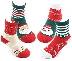 Moon Tree Weihnachtssocken Kinder Warme Wintersocken Jungen Dicke socken Baumwolle Kindersocken 4er Pack 1-2 Jahre von Moon Tree