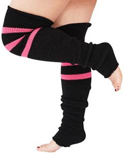 Beinstulpen in Übergröße, Oberschenkelhohe Socken für dicke Oberschenkel, extra lang, gestreift, dick über dem Knie, Stiefelsocken, schwarz / pink, Mehr von Moon Wood