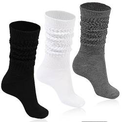 Moon Wood Damen Slouch Socken 3 Paare Extra lange Baumwolle stricken Knie hoch dick Scrunch Socken Schuhgröße 39-44 von Moon Wood