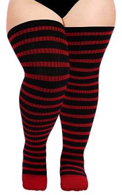 Moon Wood Übergröße Oberschenkel Hohe Socken für Frauen Strick Baumwolle Extra Lange Halloween Über das Knie Hohe Socken Beinwärmer, schwarz / rot, Einheitsgröße von Moon Wood