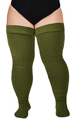 Oberschenkelhohe Damen-Socken für dicke Oberschenkel, extra lange und dicke Overkneestrümpfe, Beinwärmer, Stiefelsocken, armee-grün, One size von Moon Wood