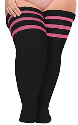 Oberschenkelhohe Socken für dicke Oberschenkel, Übergröße, extra lang und dick, Overknee-Strümpfe, Beinwärmer, Stiefelsocken, schwarz / pink, One size von Moon Wood