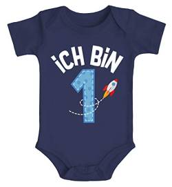 MoonWorks® Baby-Body 1. Geburtstag Ich Bin 1 Zahl Alter Rakete Kurzarm Body Baumwolle Navy 6-12 Monate von MoonWorks