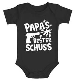 MoonWorks® Baby Body Papas Bester Schuss Papa-Sprüche lustig Vatertagsgeschenk Bio-Baumwolle Jungen & Mädchen schwarz 12-18 Monate von MoonWorks