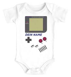 MoonWorks® Baby Body mit Name Konsole Gamer Geek Nerd Zocker Babyoutfit Bio-Baumwolle Jungen & Mädchen weiß 0-3 Monate von MoonWorks