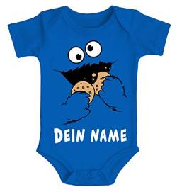 MoonWorks® Baby Body mit Namen Bedrucken Lassen Krümelmonster Keks Cookie Monster personalisierbares Geschenk blau 6-12 Monate von MoonWorks