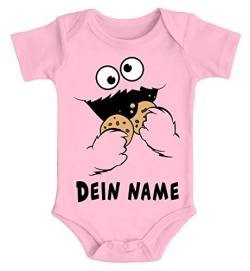 MoonWorks® Baby Body mit Namen Bedrucken Lassen Krümelmonster Keks Cookie Monster personalisierbares Geschenk rosa 0-3 Monate von MoonWorks