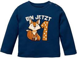 MoonWorks® Baby Langarm-Shirt 1. Geburtstag Fuchs Bin jetzt 1 Tiermotive Fox Geburtstagsshirt Bio-Baumwolle Junge/Mädchen Navy 68/74 (4-9 Monate) von MoonWorks