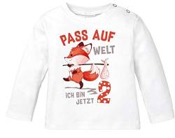 MoonWorks® Baby Langarm-Shirt 1. Geburtstag Pass auf Welt ich Bin jetzt 1 2 Fuchs Geburtstagsshirt Bio-Baumwolle 2 weiß 80/86 (10-15 Monate) von MoonWorks