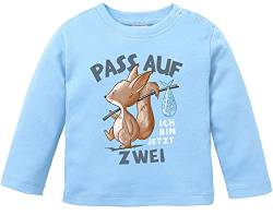 MoonWorks® Baby Langarm-Shirt 1. Geburtstag mit Spruch Ich Bin jetzt Eins | Zwei | DREI Eichhörnchen Tiere Geburtstagsshirt Bio-Baumwolle Junge/Mädchen 2 Jahre s hellblau 80/86 (10-15 Monate) von MoonWorks