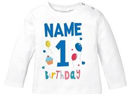 MoonWorks® Baby Langarm-Shirt 1. Geburtstag personalisiert Name erster Geburtstag Zahl 1 Birthday Geburtstagsshirt 1. Geburtstag weiß 80/86 (10-15 Monate) von MoonWorks