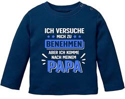 MoonWorks® Baby Langarm-Shirt Bedruckt mit Spruch Ich versuche Mich zu benehmen witzige Sprüche Jungen Mädchen Shirt Jungen Navy 56/62 (1-3 Monate) von MoonWorks