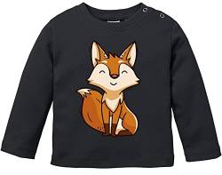 MoonWorks® Baby Langarmshirt Bedruckt Fuchs lustige Tiere Tiermotive Fox Babyshirt Jungen Mädchen Shirt schwarz 80/86 (10-15 Monate) von MoonWorks