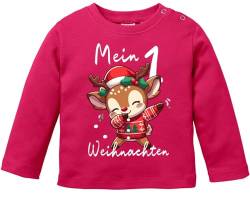 MoonWorks® Baby Langarmshirt Mein 1. Weihnachten Weihnachtsoutfit Spruch Grinch Rentier Jungen Mädchen Longsleeve Dabbing Rentier Sorbet 56/62 (1-3 Monate) von MoonWorks