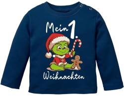 MoonWorks® Baby Langarmshirt Mein 1. Weihnachten Weihnachtsoutfit Spruch Grinch Rentier Jungen Mädchen Longsleeve Grinch Navy 92/98 (16-24-Monate) von MoonWorks