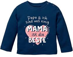 MoonWorks® Baby Langarmshirt Papa & Ich sind Uns einig Mama ist die Beste Babyshirt Spruch Jungen Mädchen Shirt Navy 56/62 (1-3 Monate) von MoonWorks