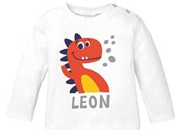 MoonWorks® Baby-Langarmshirt mit Namen personalisiert Dino Drache Krokodil Shirt Junge Mädchen Bio-Baumwolle weiß 68/74 (4-9 Monate) von MoonWorks