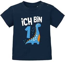 MoonWorks® Baby T-Shirt 1. Geburtstag Spruch Ich Bin 1 Dinosaurier Dino Geburtstagsshirt Kurzarm Bio-Baumwolle Navy 80/86 (10-15 Monate) von MoonWorks