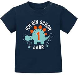 MoonWorks® Baby T-Shirt 1. Geburtstag Spruch Ich Bin Schon 1 Jahr Dinosaurier Dino Geburtstagsshirt Kurzarm Bio-Baumwolle Navy 80/86 (10-15 Monate) von MoonWorks