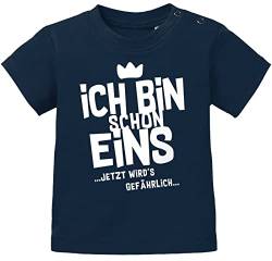 MoonWorks® Baby T-Shirt 1. Geburtstag Spruch Ich Bin Schon 1 jetzt wird's gefährlich Geburtstagsshirt Bio-Baumwolle Navy weiß 80/86 (10-15 Monate) von MoonWorks