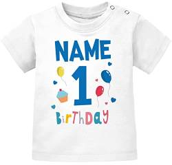 MoonWorks® Baby T-Shirt 1. Geburtstag personalisiert Name erster Geburtstag Zahl Geburtstagsshirt Kurzarm Bio-Baumwolle 1. Geburtstag weiß 92/98 (16-24-Monate) von MoonWorks