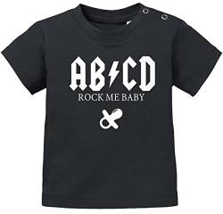 MoonWorks® Baby T-Shirt Kurzarm Babyshirt ABCD Rock me Baby Hardrock Jungen Mädchen Shirt schwarz 68/74 (4-9 Monate) von MoonWorks