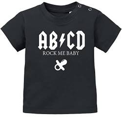 MoonWorks® Baby T-Shirt Kurzarm Babyshirt ABCD Rock me Baby Hardrock Jungen Mädchen Shirt schwarz 92/98 (16-24-Monate) von MoonWorks