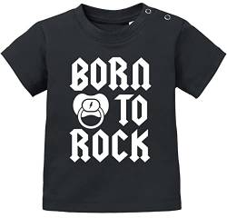 MoonWorks® Baby T-Shirt Kurzarm Babyshirt Born to Rock Hardrock Heavy Metal Jungen Mädchen Shirt schwarz 80/86 (10-15 Monate) von MoonWorks