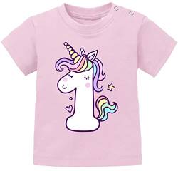 MoonWorks® Baby T-Shirt Kurzarm Babyshirt Einhorn Geburtstag 1 Jahr EIN Jahr Mädchen Shirt rosa 92/98 (16-24-Monate) von MoonWorks
