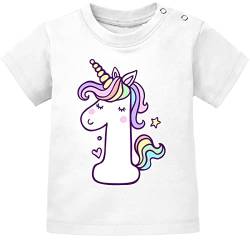 MoonWorks® Baby T-Shirt Kurzarm Babyshirt Einhorn Geburtstag 1 Jahr EIN Jahr Mädchen Shirt weiß 80/86 (10-15 Monate) von MoonWorks