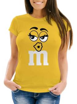 MoonWorks® Damen T-Shirt Fasching Karneval M Aufdruck Gruppen- Kostüm Verkleidung Last Minute Faschingskostüme Frauen 2 gelb XS von MoonWorks