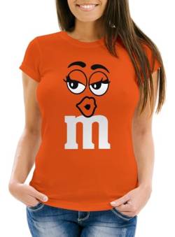 MoonWorks® Damen T-Shirt Fasching Karneval M Aufdruck Gruppen- Kostüm Verkleidung Last Minute Faschingskostüme Frauen 2 orange M von MoonWorks