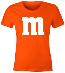 MoonWorks® Damen T-Shirt Gruppen-Kostüm M Aufdruck Kostüm Fasching Karneval Verkleidung orange XS von MoonWorks