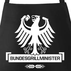 MoonWorks® Grill-Schürze für Männer mit Spruch Bundesgrillminister Baumwoll-Schürze Küchenschürze Kochschürze Grillen Barbecue BBQ Fleisch Sommer schwarz unisize von MoonWorks