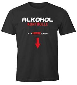 MoonWorks® Herren T-Shirt Alkoholkontrolle - Bitte Hier Blasen lustiges Trink Shirt Saufen Bier Party anthrazit L von MoonWorks